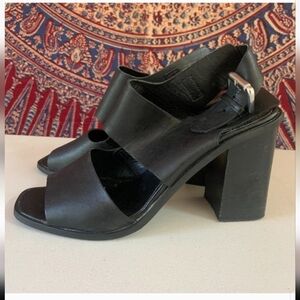 Topshop Leather Black Buckle Sandal Heels Open Toe Size EU 38